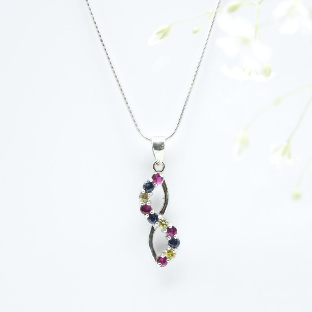 Multi-Zircon Infinity Pendant in 925 Silver