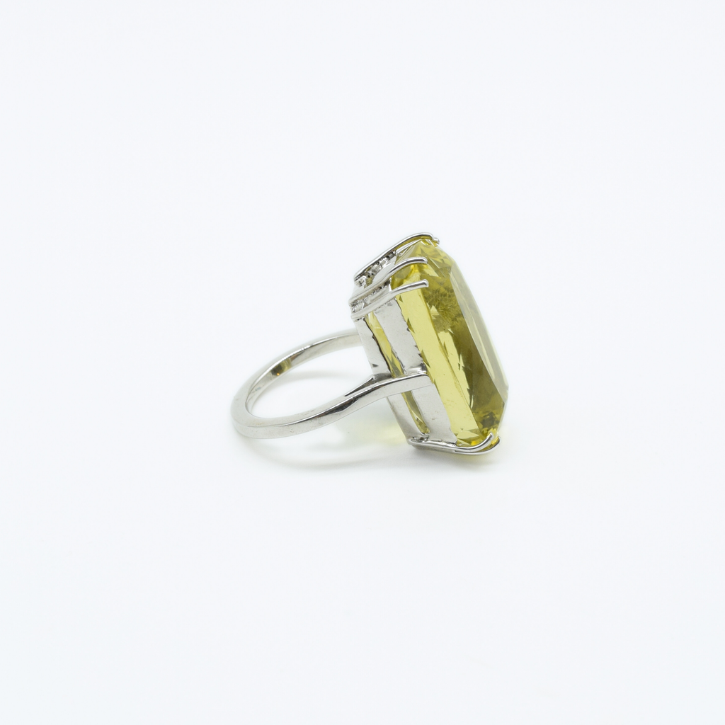 Large Faceted Lemon Topaz Ring in 925 Silver
