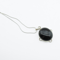 Oval Cabochon Black Onyx Pendant in 925 Silver