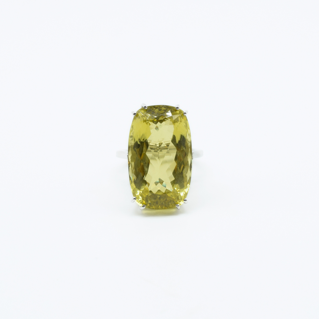 Large Faceted Lemon Topaz Ring in 925 Silver
