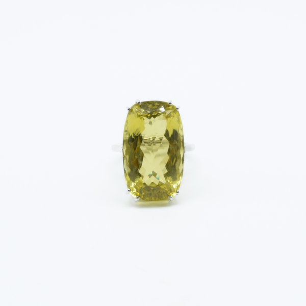 Large Faceted Lemon Topaz Ring in 925 Silver