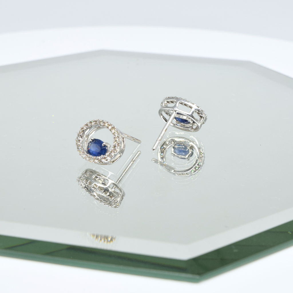 Blue Sapphire Earrings in 18K White Gold