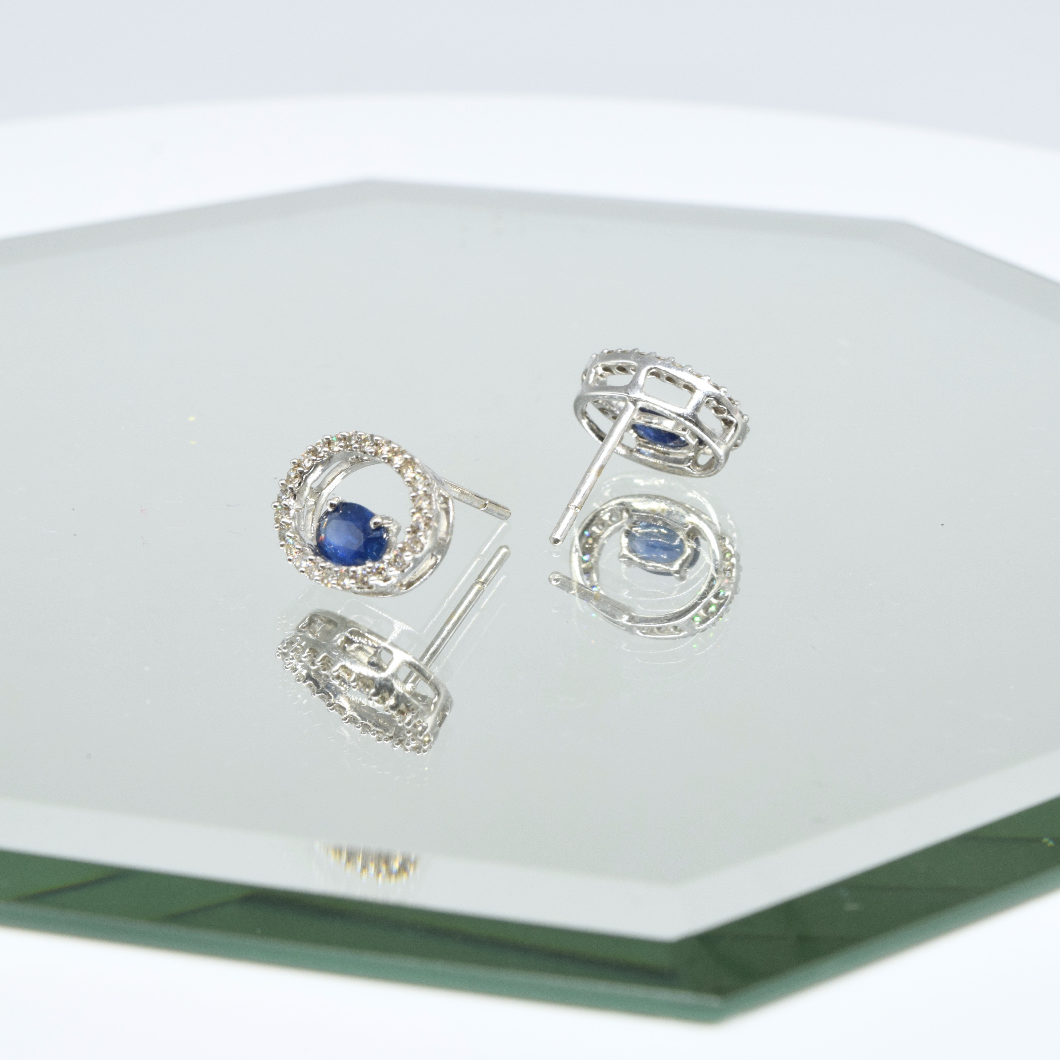 Blue Sapphire Earrings in 18K White Gold
