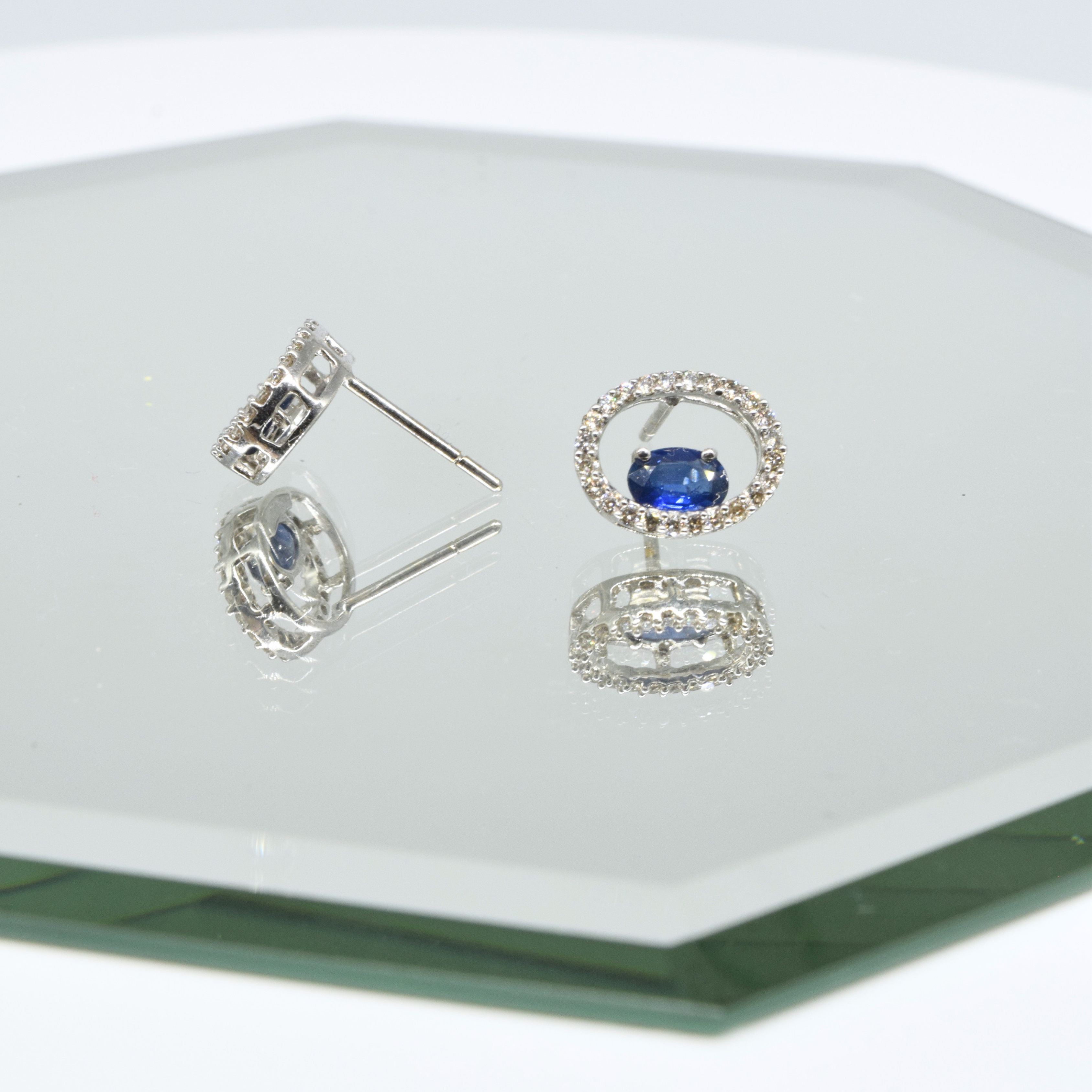 Blue Sapphire Earrings in 18K White Gold
