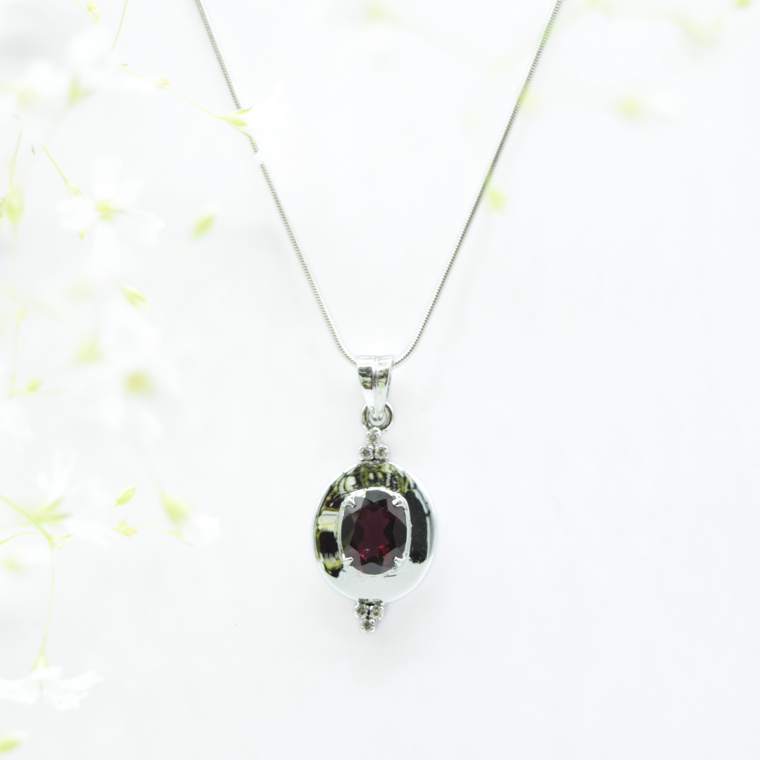 Garnet & Diamond Pendant in 925 Silver