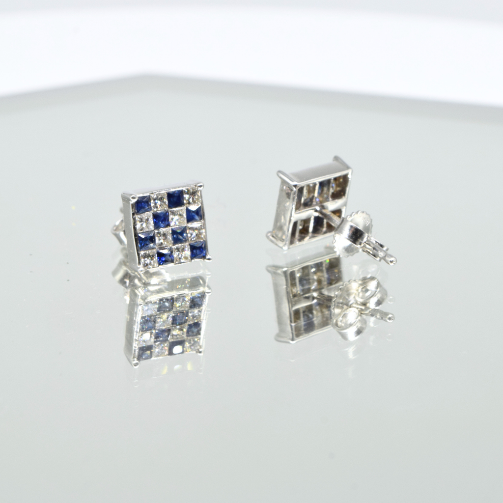 Blue Sapphire Earrings in 18K White Gold