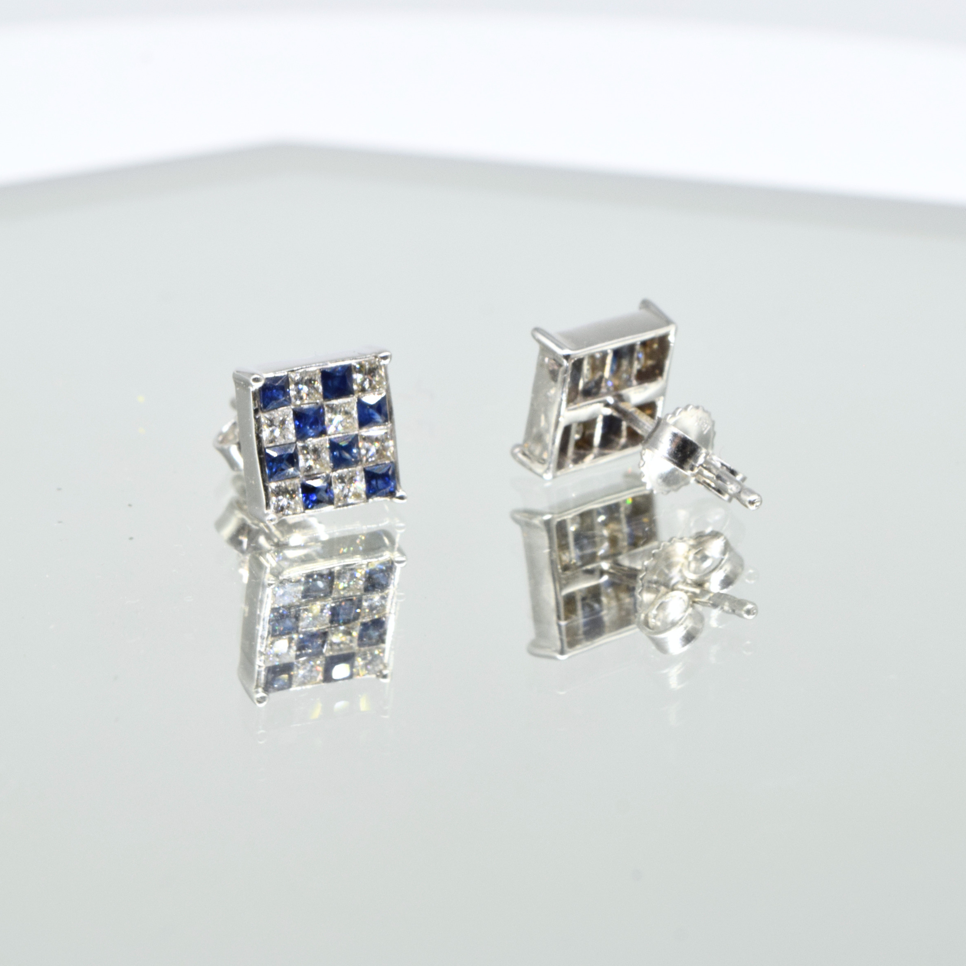 Blue Sapphire Earrings in 18K White Gold