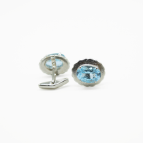 Scalloped Edge Blue Topaz Cufflinks in 925 Silver