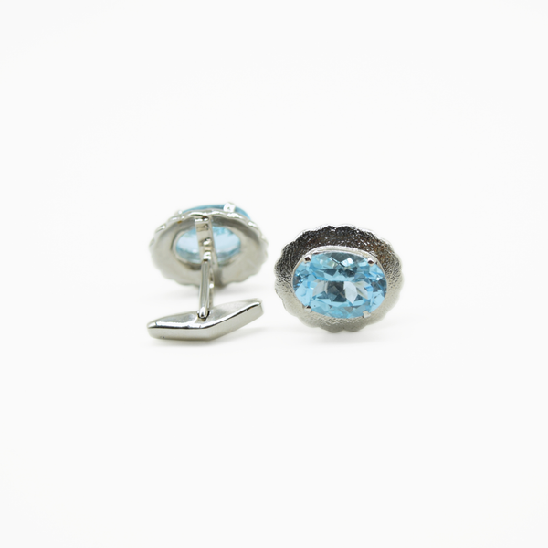 Scalloped Edge Blue Topaz Cufflinks in 925 Silver