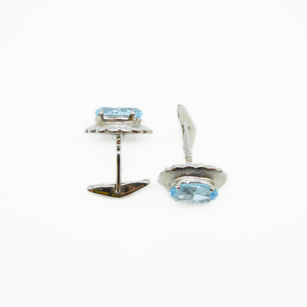 Scalloped Edge Blue Topaz Cufflinks in 925 Silver