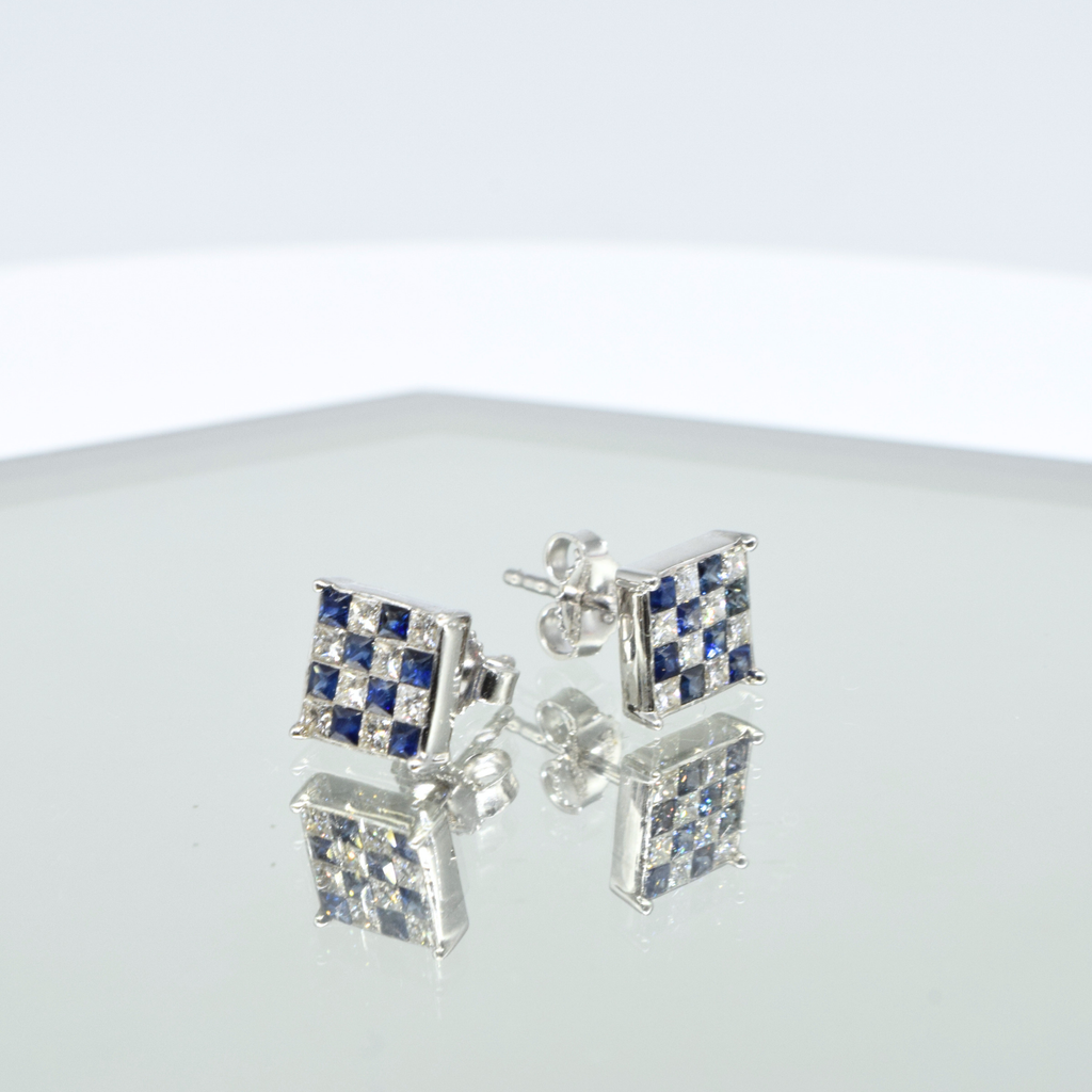 Blue Sapphire Earrings in 18K White Gold