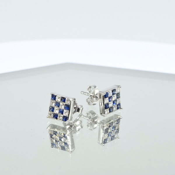 Blue Sapphire Earrings in 18K White Gold