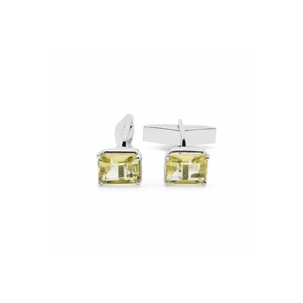 Classic Baguette Lemon Topaz Cufflinks in 925 Silver
