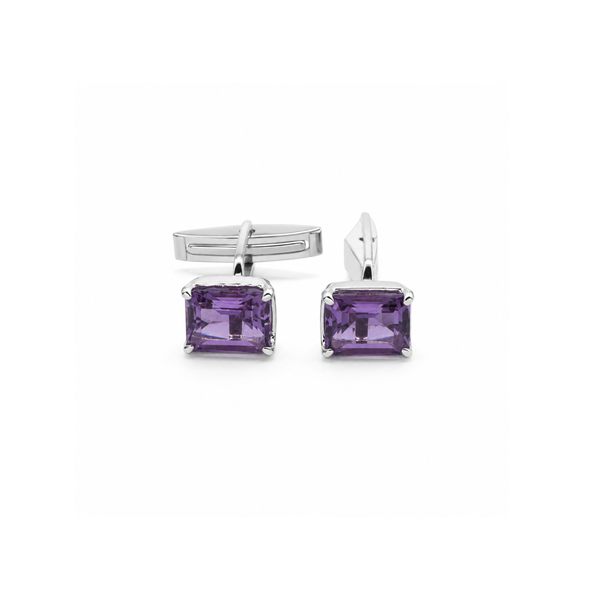 Classic Baguette Amethyst Cufflinks in 925 Silver