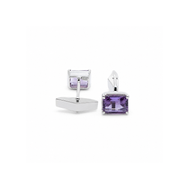 Classic Baguette Amethyst Cufflinks in 925 Silver