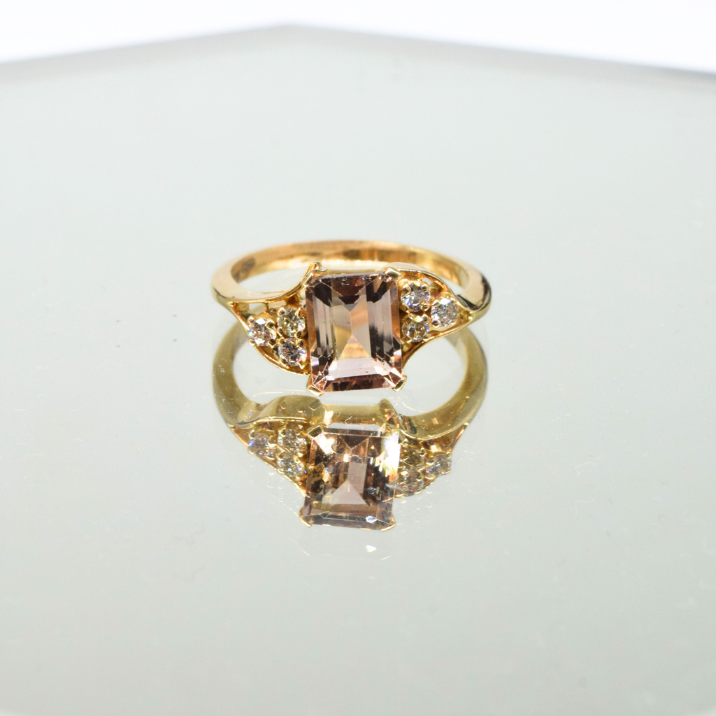 Champaigne Tourmaline & Diamond Ring in 14K Yellow Gold