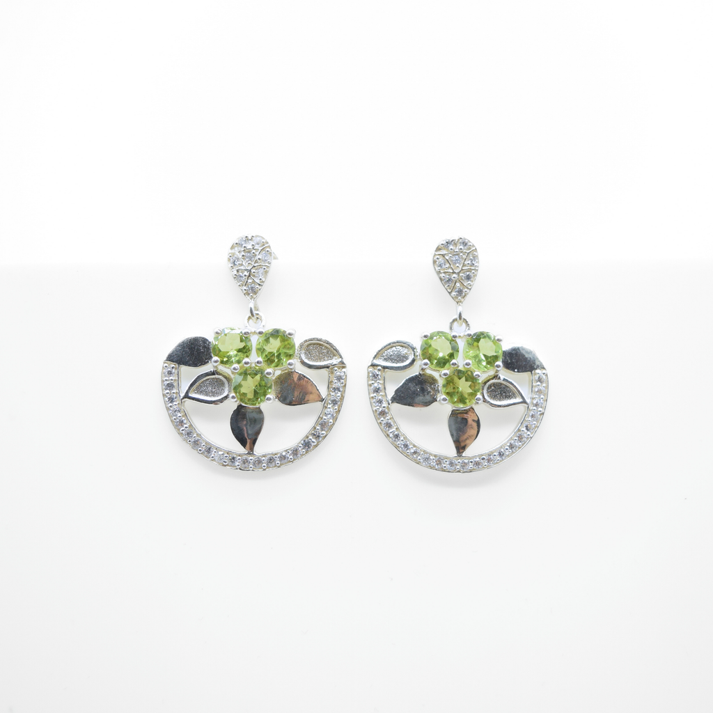 Floral Peridot Earrings in 925 Silver