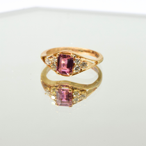 Pink Tourmaline & Diamond Ring in 14K Yellow Gold