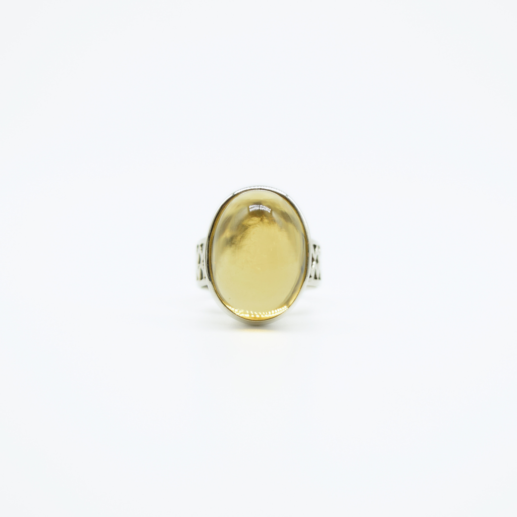 Statement Oval Cabochon Citrine Ring in 925 Silver