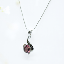 Pink Tourmaline & Diamond Pendant in 925 Silver