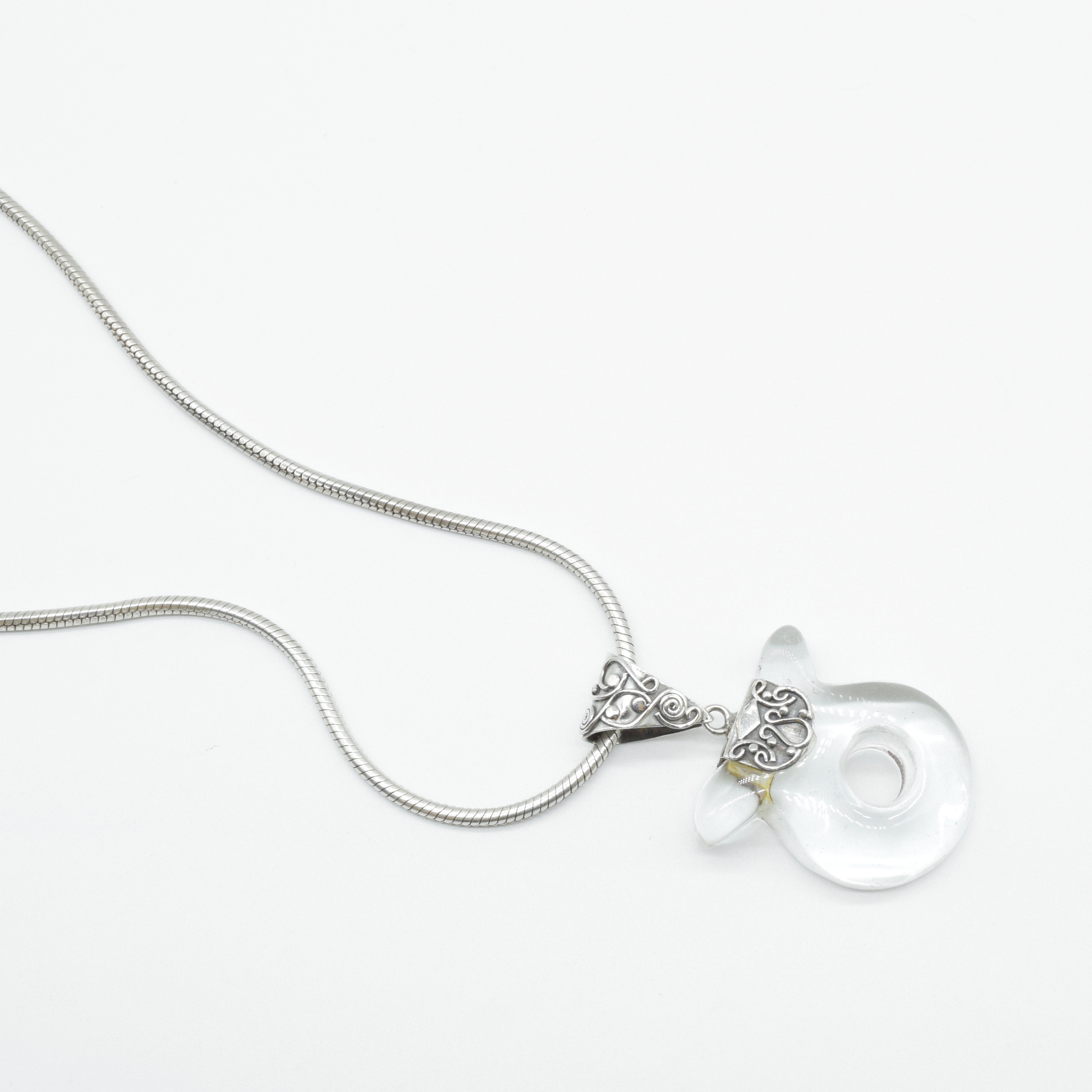 Crystal Quartz Pendant with Filigree Work in 925 Silver