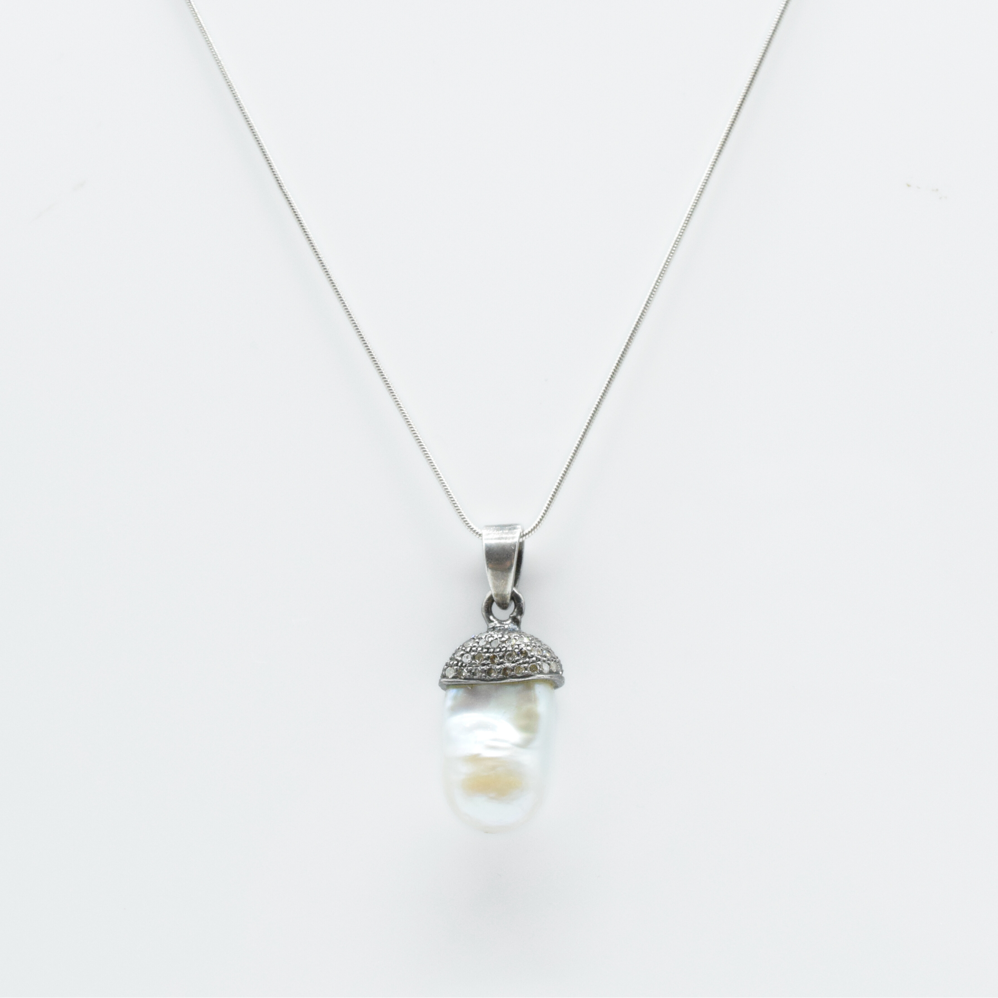 Baroque Pearl & Diamond Pendant in 925 Silver
