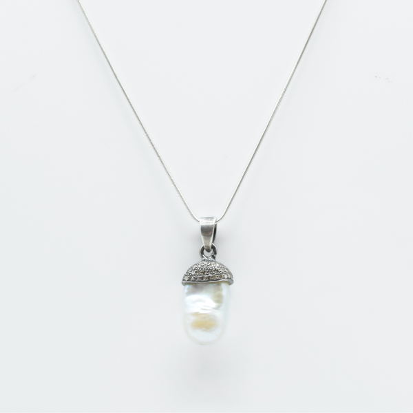Baroque Pearl & Diamond Pendant in 925 Silver