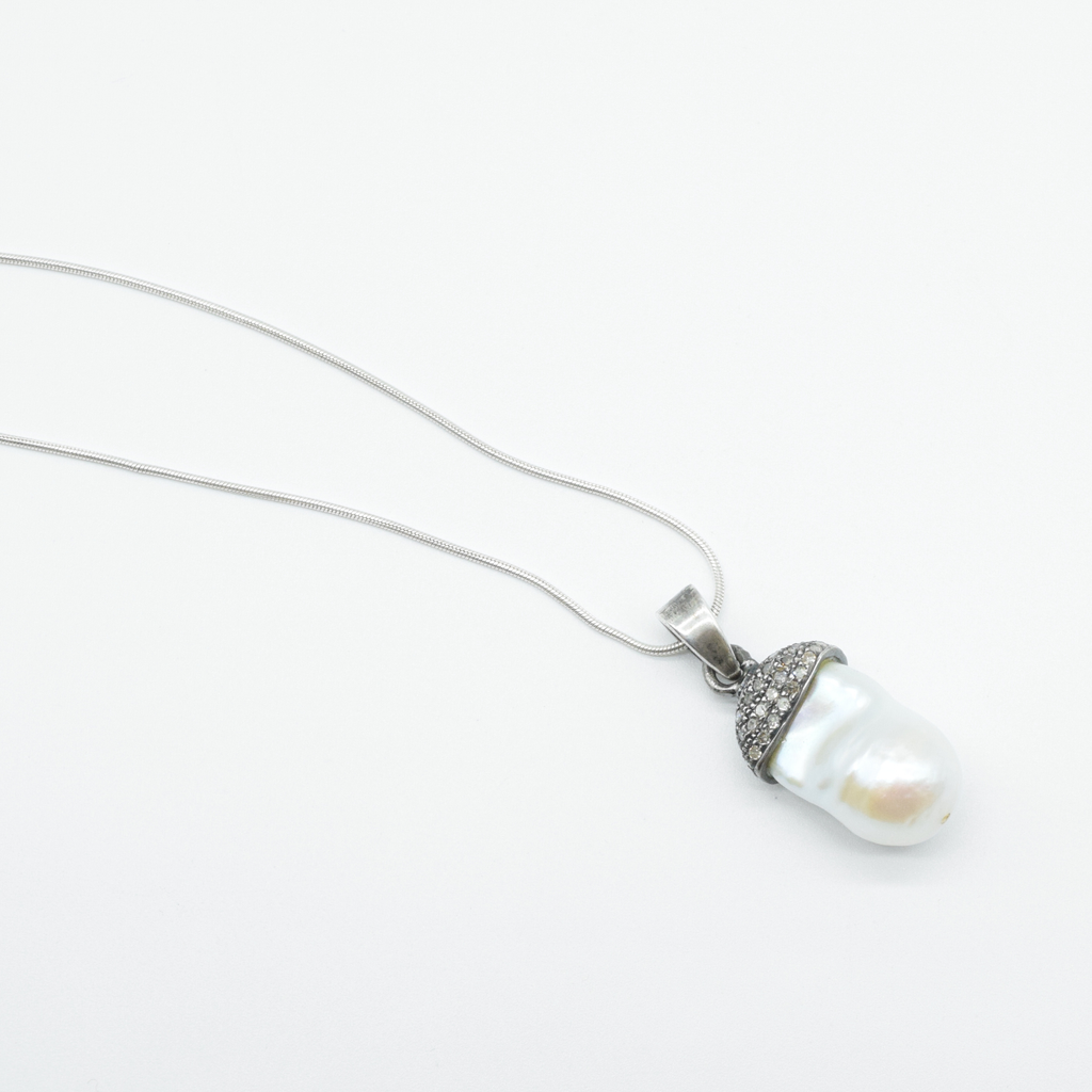 Baroque Pearl & Diamond Pendant in 925 Silver