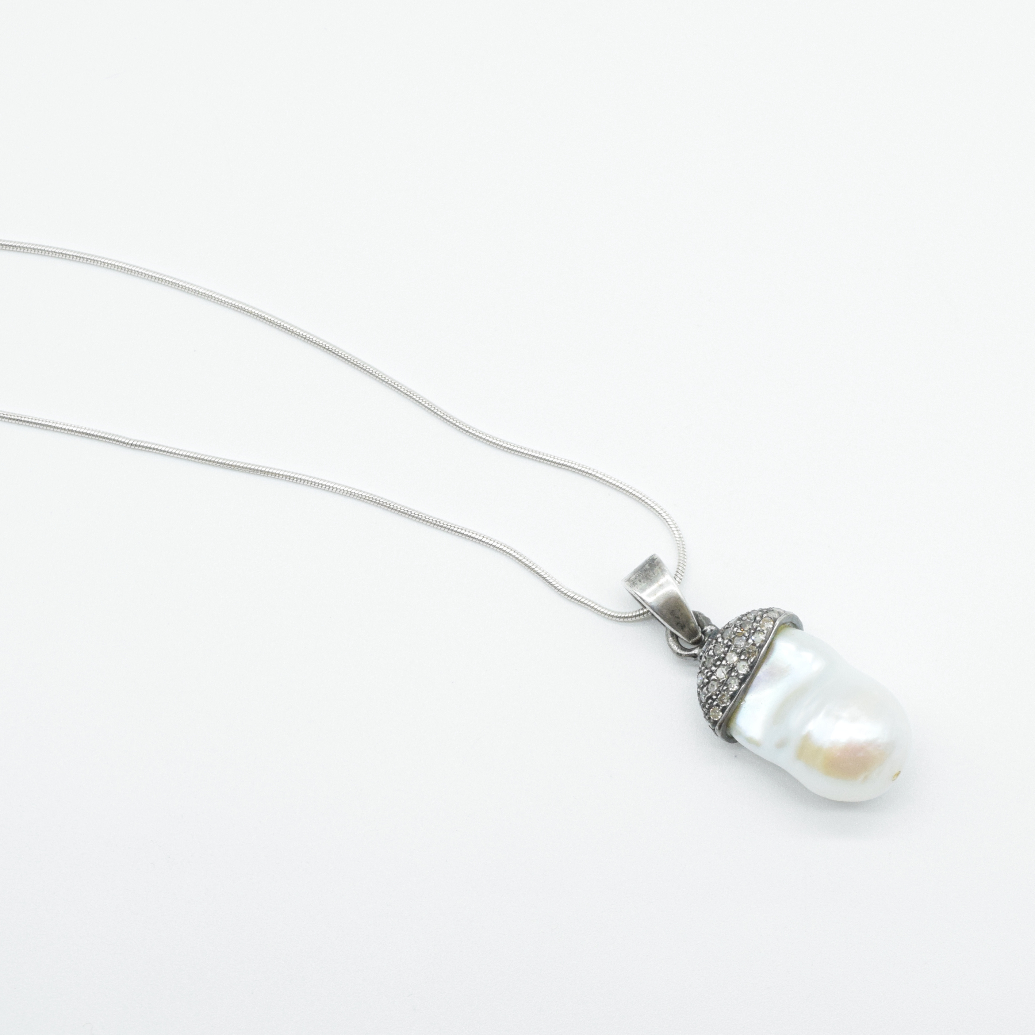 Baroque Pearl & Diamond Pendant in 925 Silver