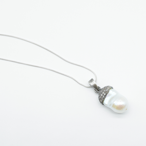 Baroque Pearl & Diamond Pendant in 925 Silver
