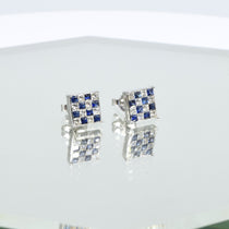 Blue Sapphire Earrings in 18K White Gold