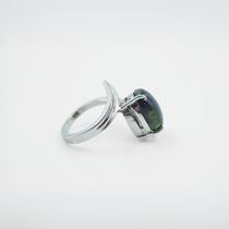 Leaf Motif Green Tourmaline Ring in 925 Silver