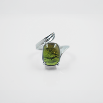 Leaf Motif Green Tourmaline Ring in 925 Silver