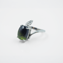 Leaf Motif Green Tourmaline Ring in 925 Silver