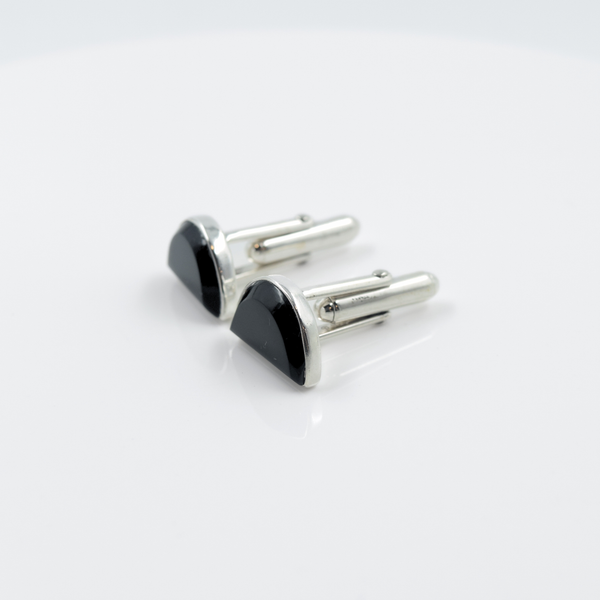 Half Moon Black Onyx Cufflinks in 925 Silver