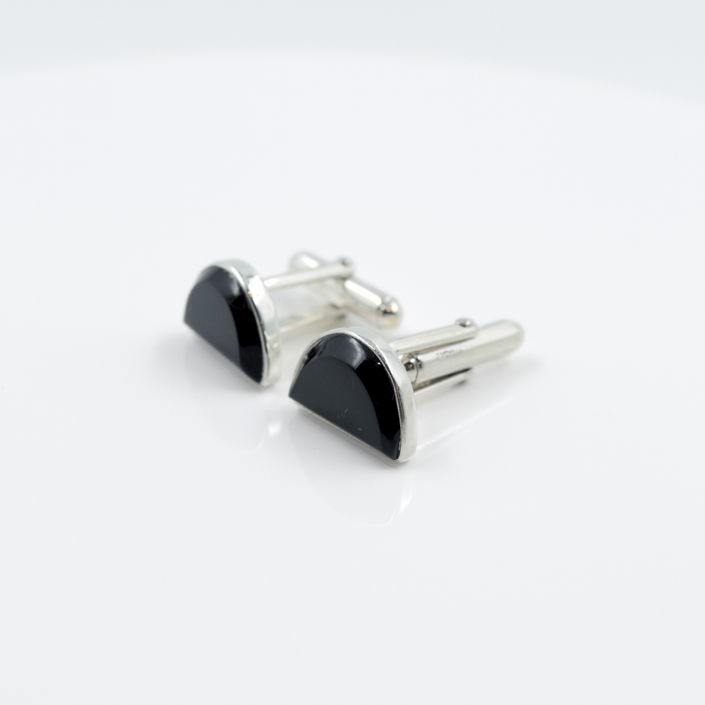 Half Moon Black Onyx Cufflinks in 925 Silver