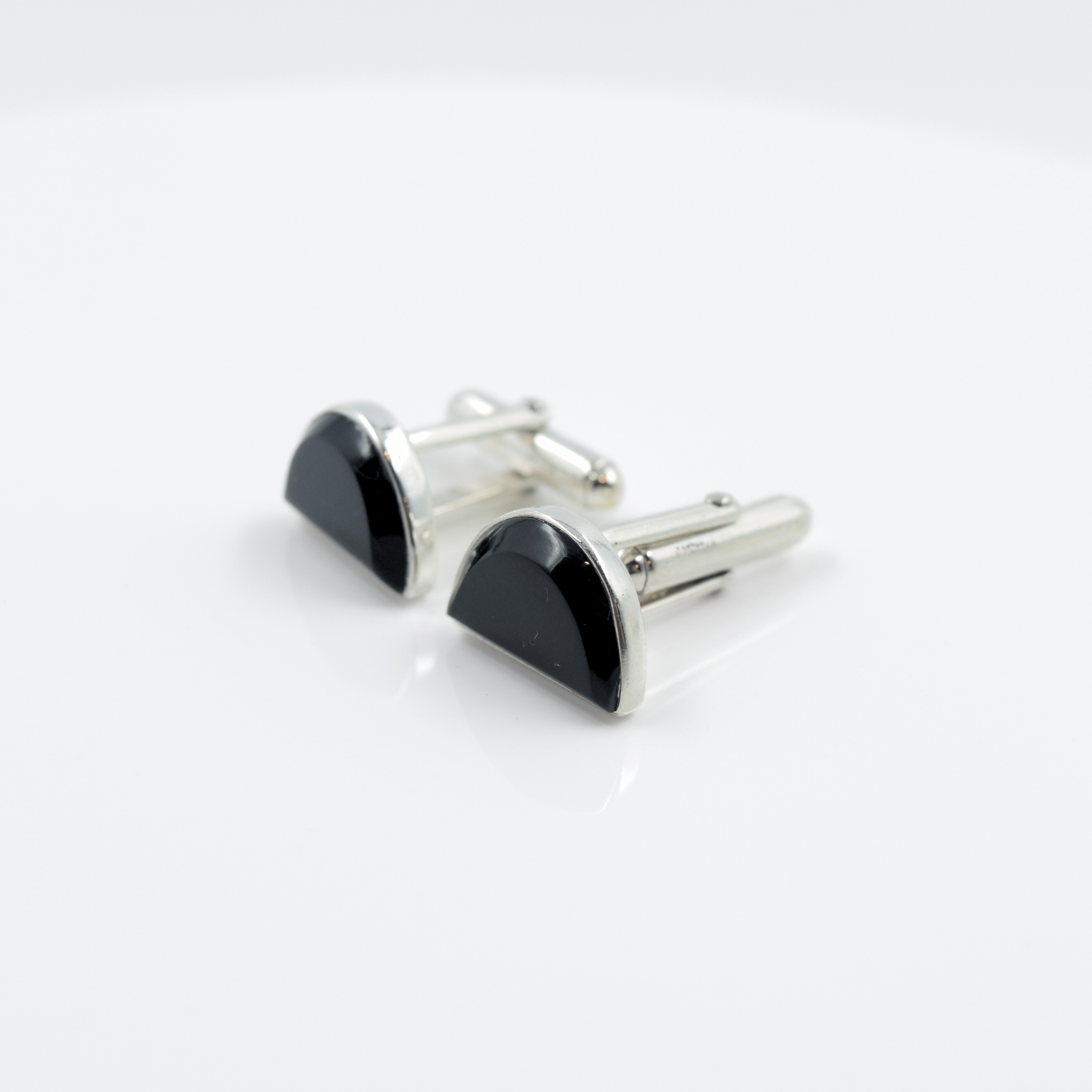 Half Moon Black Onyx Cufflinks in 925 Silver