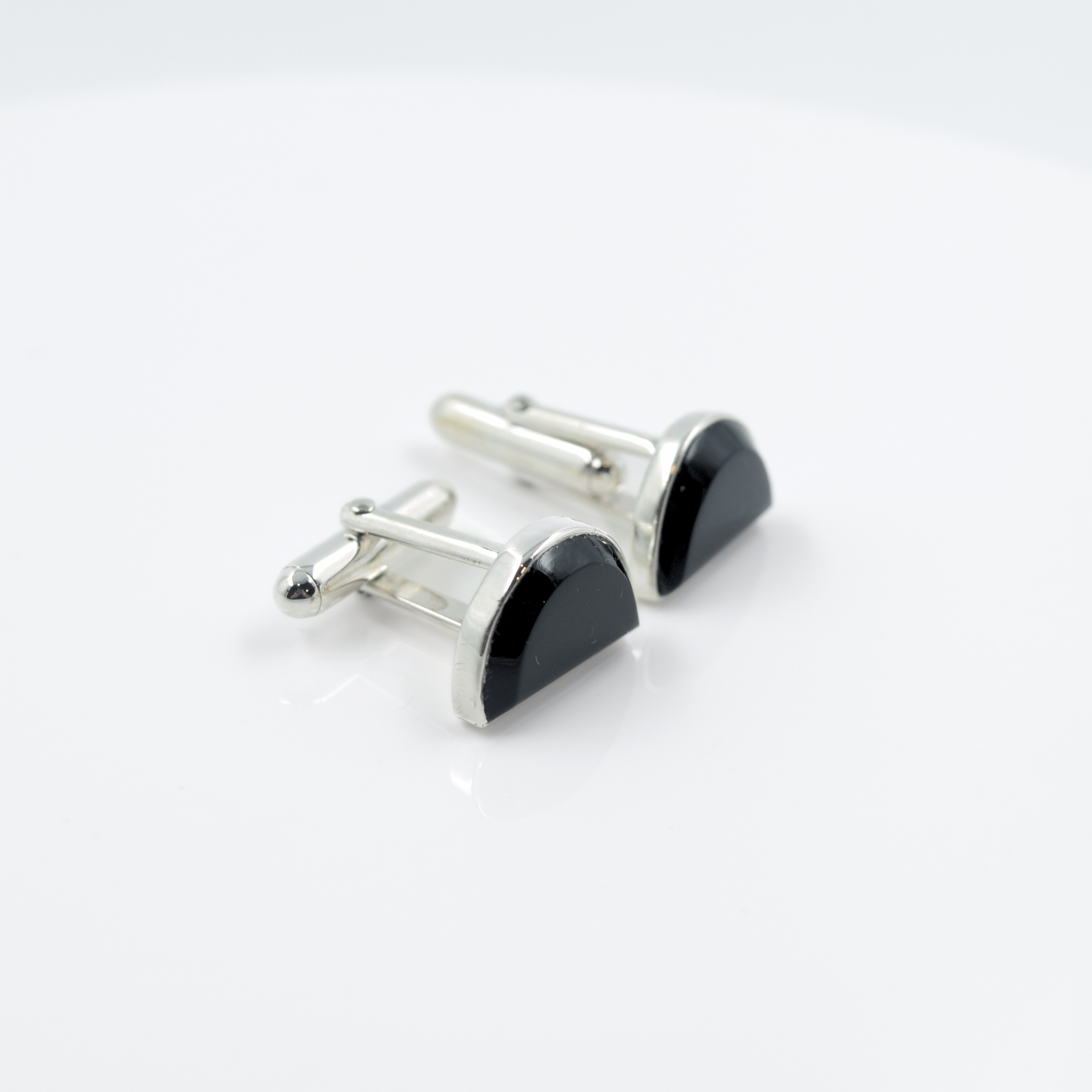 Half Moon Black Onyx Cufflinks in 925 Silver Secondary image