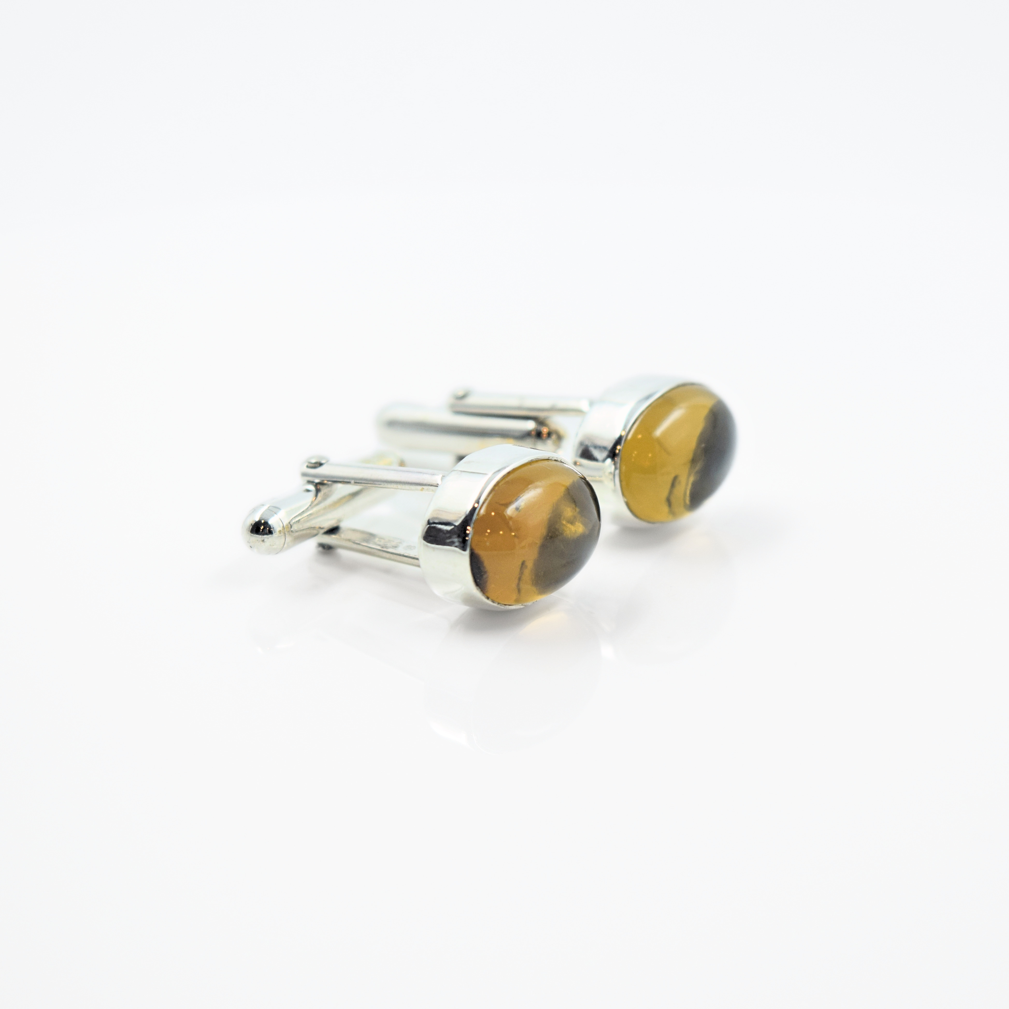 Oval Cabochon Beer Quartz Cufflinks in 925 Silver Main image