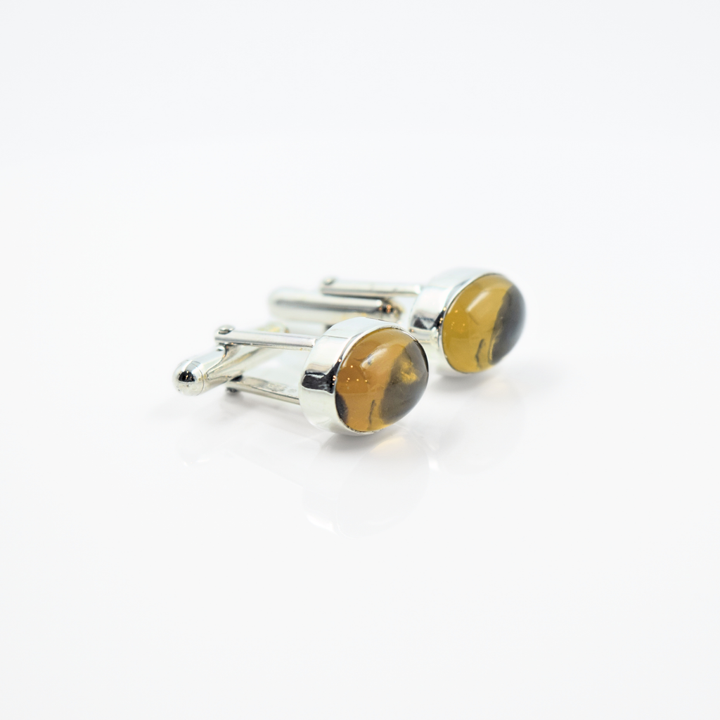 Oval Cabochon Beer Quartz Cufflinks in 925 Silver