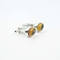 Oval Cabochon Beer Quartz Cufflinks in 925 Silver