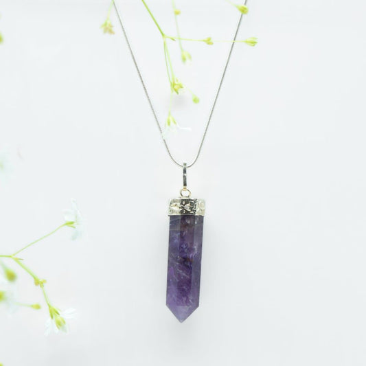 Amethyst Mini Wand Pendant in 925 Silver- Without Chain - IAC Galleria
