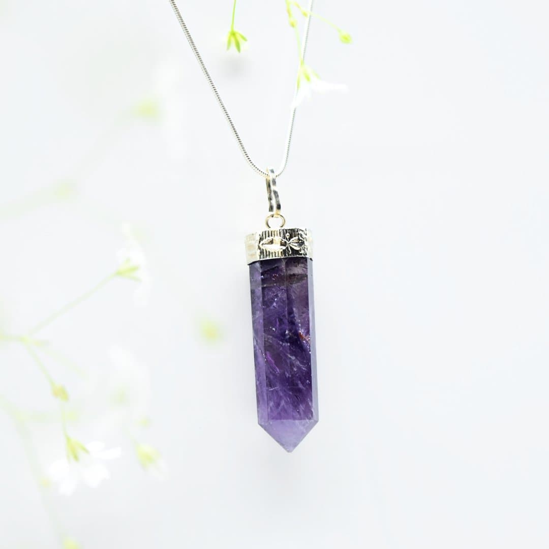 Amethyst Mini Wand Pendant in 925 Silver- Without Chain - IAC Galleria