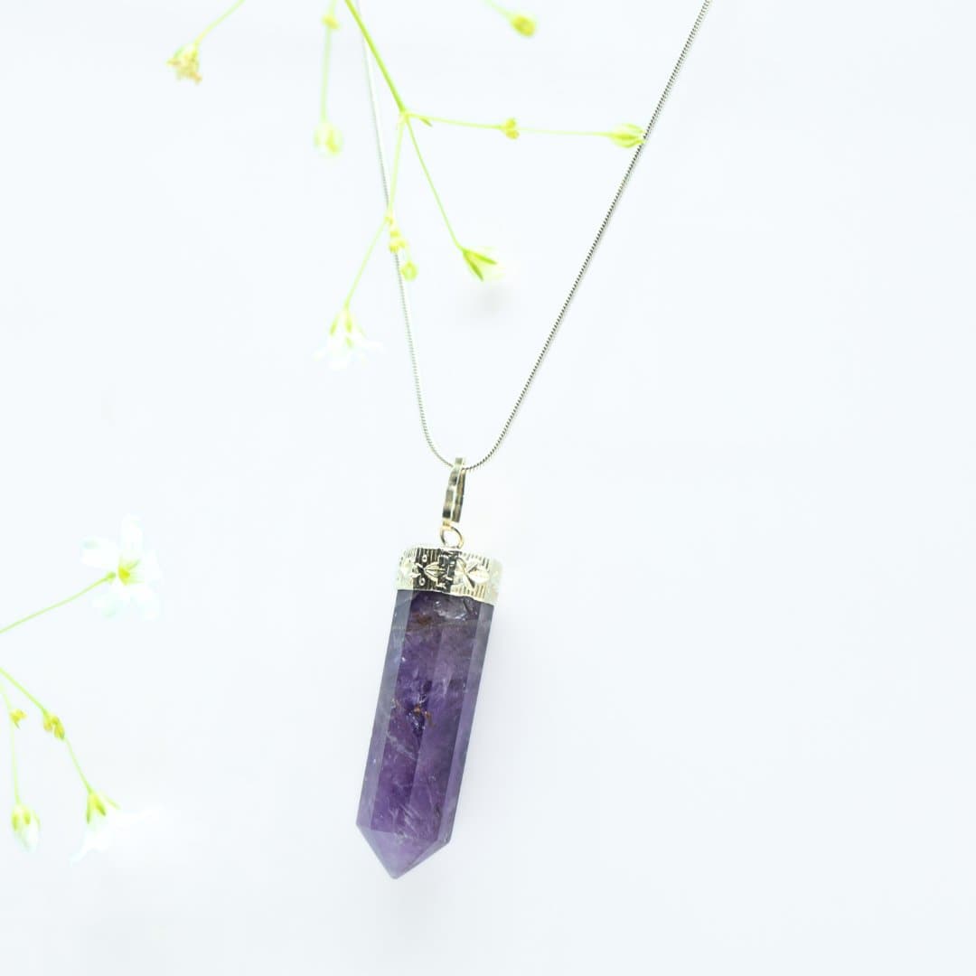 Amethyst Mini Wand Pendant in 925 Silver- Without Chain - IAC Galleria