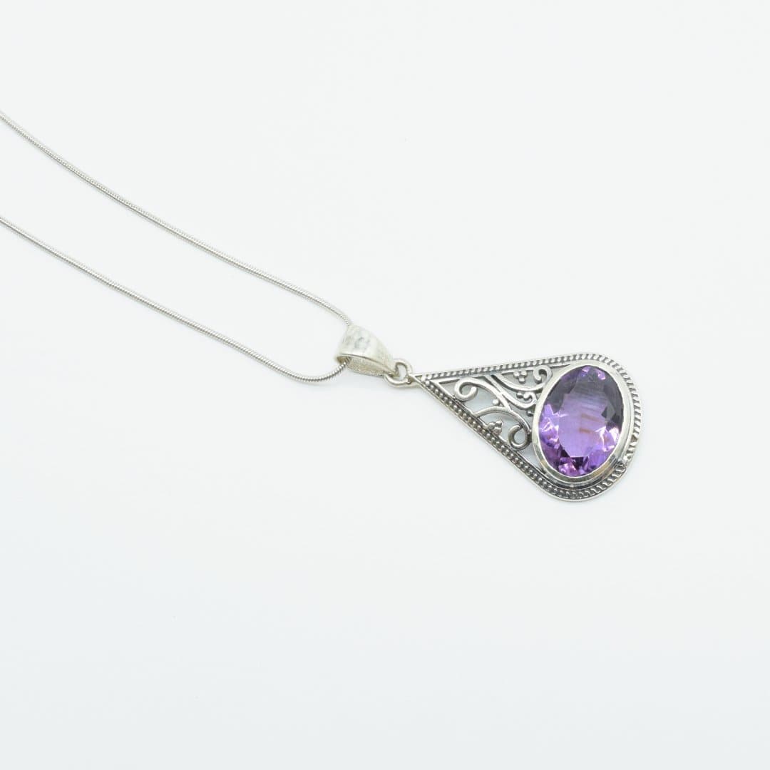 Amethyst Paisley Drop Pendant in 925 Silver- Without Chain - IAC Galleria