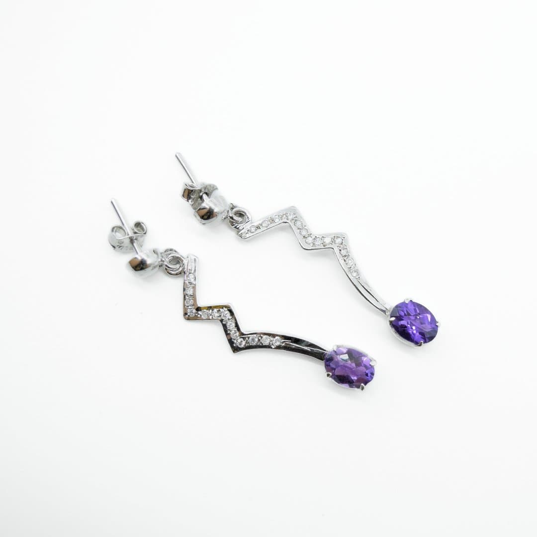 Amethyst & Zircon Bolt Earrings in 925 Silver - IAC Galleria