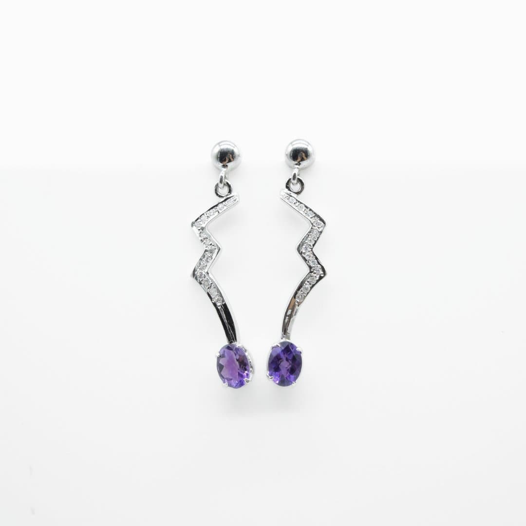 Amethyst & Zircon Bolt Earrings in 925 Silver - IAC Galleria