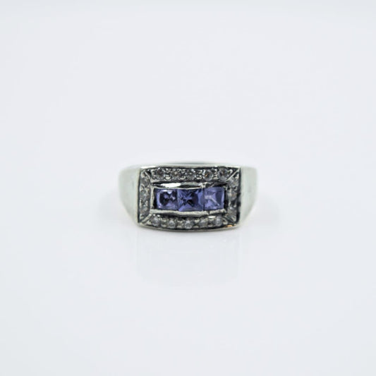 Amethyst & Zircon Signet Ring in 925 Silver - IAC Galleria