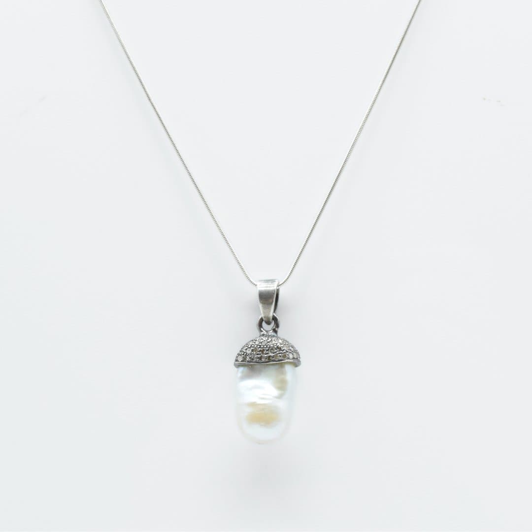 Baroque Pearl & Diamond Pendant in 925 Silver- Without Chain - IAC Galleria