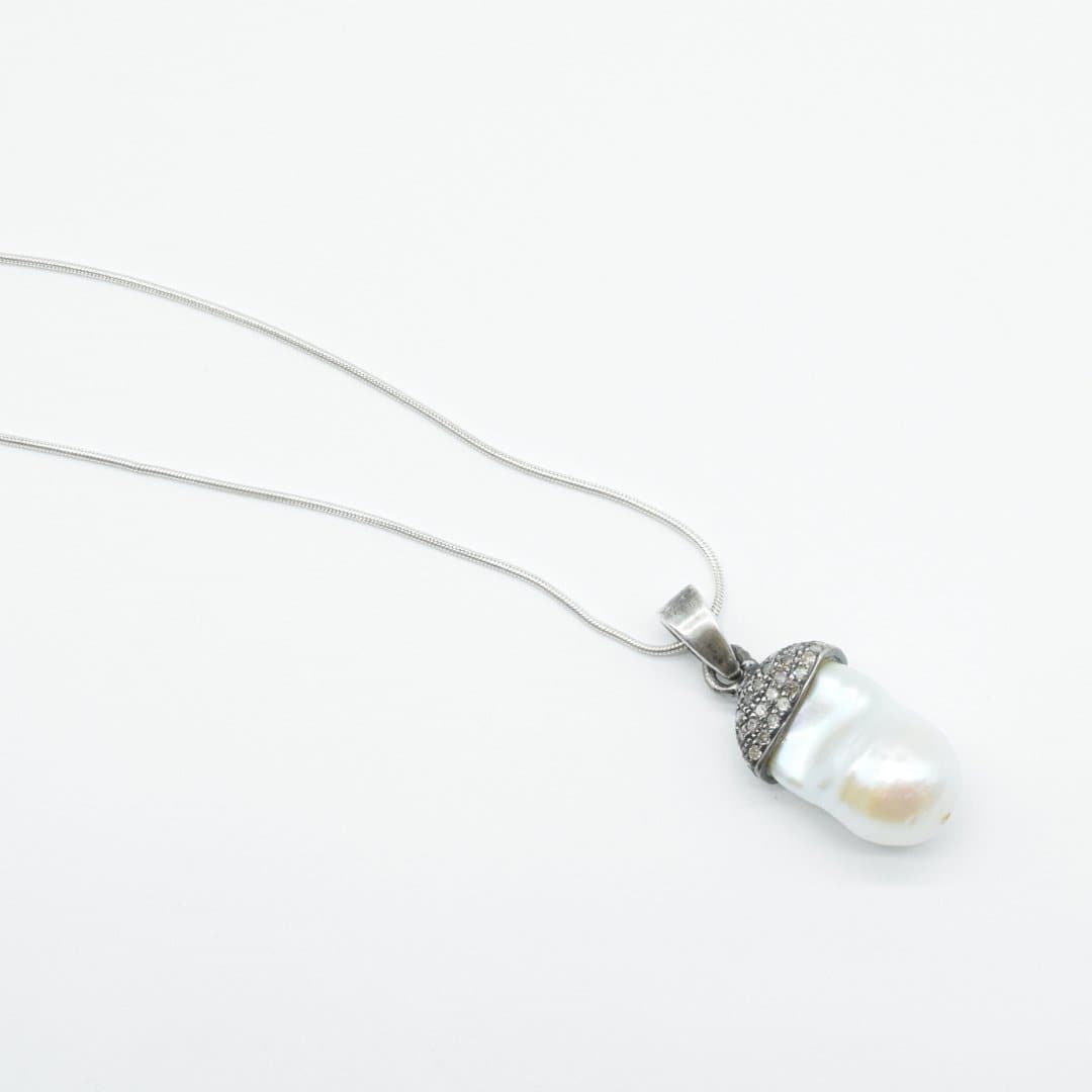 Baroque Pearl & Diamond Pendant in 925 Silver- Without Chain - IAC Galleria
